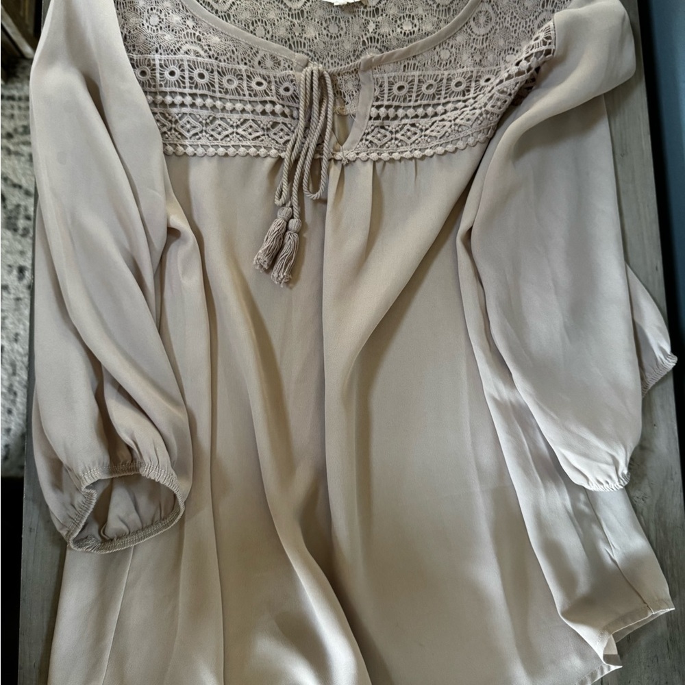 Anthropologie NAIF Beige Boho Lace-Yoke Peasant Blouse - Picture 3 of 6